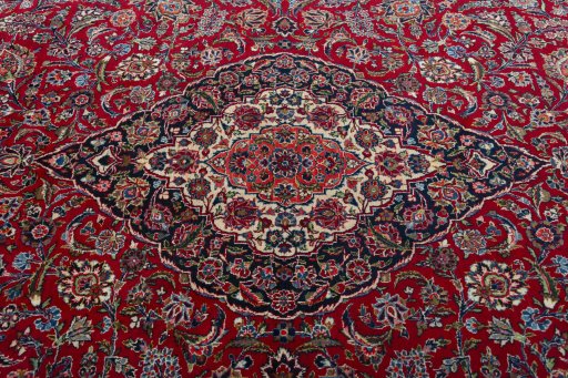 Central medallion detail of 1950s Kashan rug from Iran / Persia