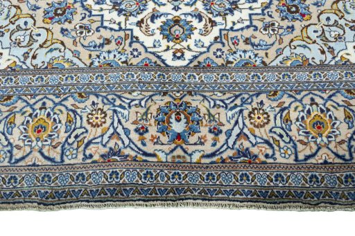 Full view of 2000s Kashan rug from Iran / Persia, 315 × 201 cm in Beige tones