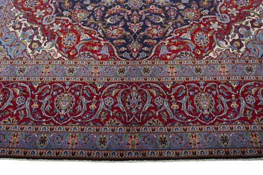 Full view of 2000s Kashan rug from Iran / Persia, 425 × 300 cm in Blue tones