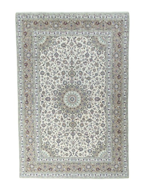 Full view of 2000s Kashan rug from Iran / Persia, 360 × 241 cm in Beige tones