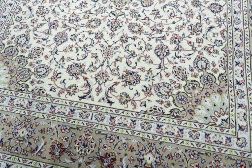 Close-up detail of 2000s Kashan rug from Iran / Persia showing Wool weave