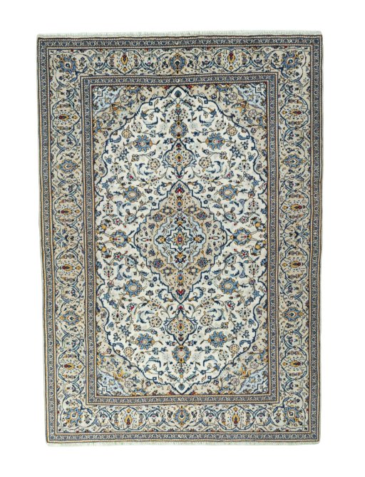 Full view of 2000s Kashan rug from Iran / Persia, 293 × 203 cm in Beige tones