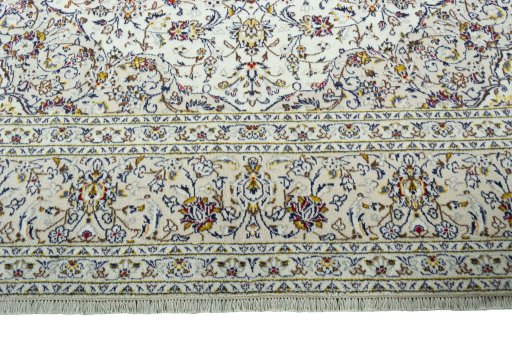 Full view of 2000s Kashan rug from Iran / Persia, 401 × 297 cm in Beige tones
