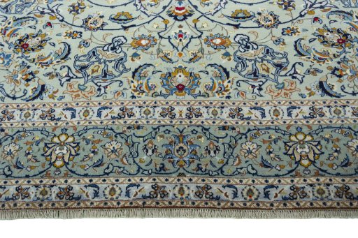 Full view of 2000s Kashan rug from Iran / Persia, 407 × 310 cm in Blue tones