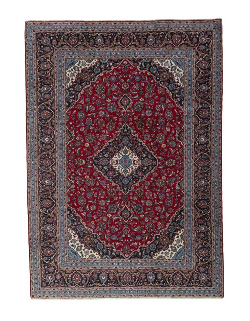 Full view of 2000s Kashan rug from Iran / Persia, 352 × 251 cm in Red tones