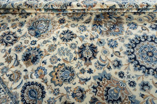 Surface texture of 1970s Kashan rug with natural Cork and intricate pattern