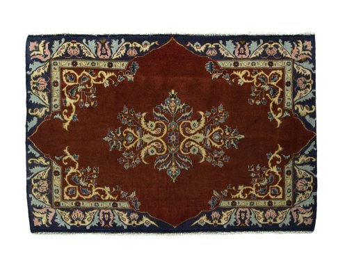 Full view of New Kashan rug from Iran / Persia, 70 × 100 cm in Red tones