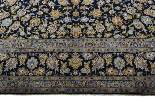 Full view of 2000s Kashan rug from Iran / Persia, 433 × 318 cm in Blue tones