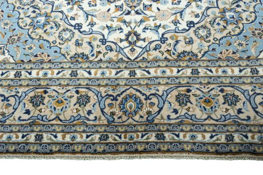 Full view of 2000s Kashan rug from Iran / Persia, 405 × 294 cm in Beige tones