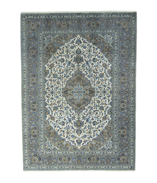 Full view of 2000s Kashan rug from Iran / Persia, 347 × 254 cm in Beige tones