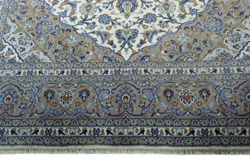 Full view of 2000s Kashan rug from Iran / Persia, 347 × 254 cm in Beige tones