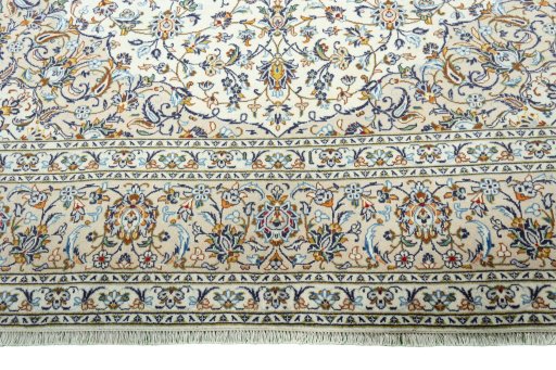 Full view of 2000s Kashan rug from Iran / Persia, 405 × 300 cm in Beige tones