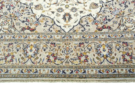 Full view of 2000s Kashan rug from Iran / Persia, 297 × 205 cm in Beige tones