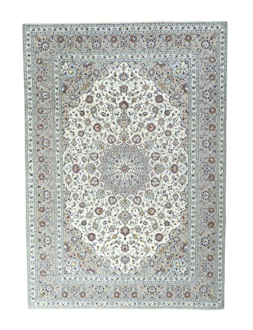 Full view of 2000s Kashan rug from Iran / Persia, 355 × 252 cm in Beige tones