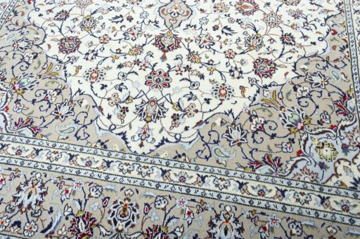 Close-up detail of 2000s Kashan rug from Iran / Persia showing Wool weave