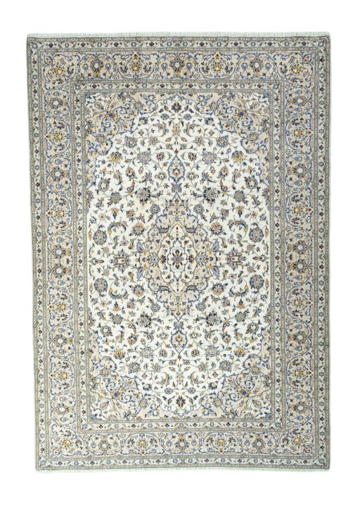 Full view of 2000s Kashan rug from Iran / Persia, 352 × 245 cm in Beige tones