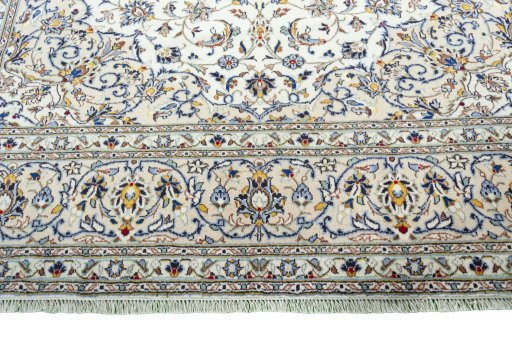 Full view of 2000s Kashan rug from Iran / Persia, 352 × 245 cm in Beige tones