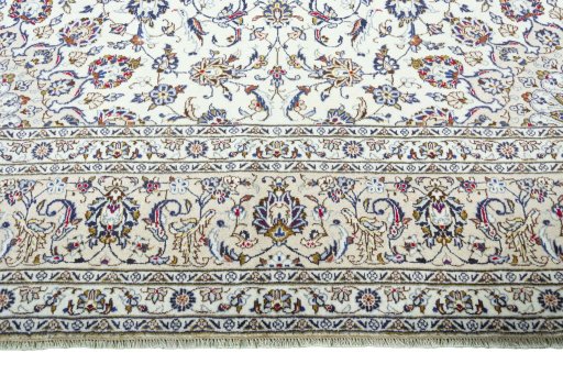 Full view of 2000s Kashan rug from Iran / Persia, 412 × 295 cm in Beige tones