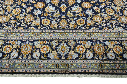Full view of 2000s Kashan rug from Iran / Persia, 390 × 296 cm in Blue tones