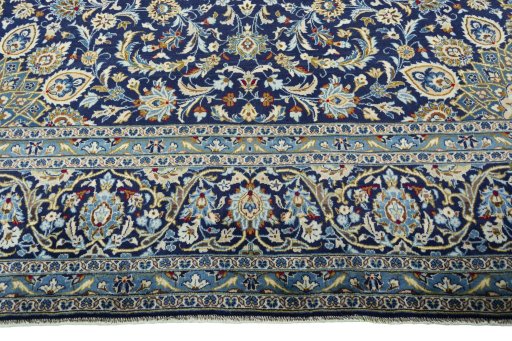 Full view of 2000s Kashan rug from Iran / Persia, 428 × 295 cm in Blue tones