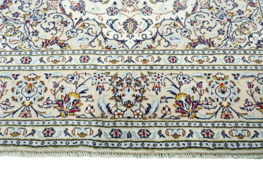 Full view of 2000s Kashan rug from Iran / Persia, 300 × 198 cm in Beige tones