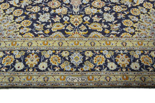 Full view of 2000s Kashan rug from Iran / Persia, 415 × 307 cm in Blue tones