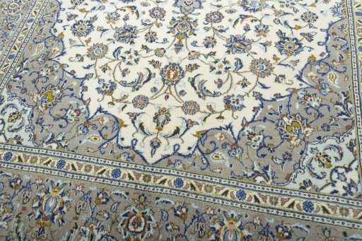 Close-up detail of 2000s Kashan rug from Iran / Persia showing Wool weave
