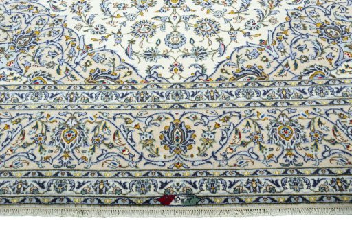 Full view of 2000s Kashan rug from Iran / Persia, 413 × 302 cm in Beige tones