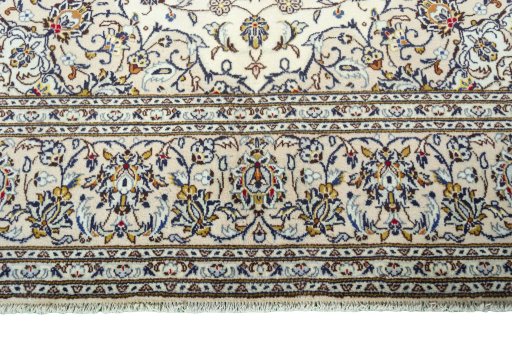 Full view of 2000s Kashan rug from Iran / Persia, 306 × 200 cm in Beige tones