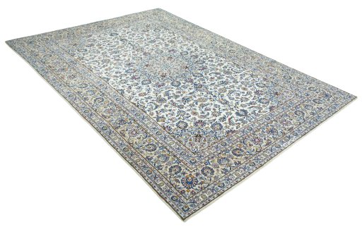 Close-up detail of 2000s Kashan rug from Iran / Persia showing Wool weave