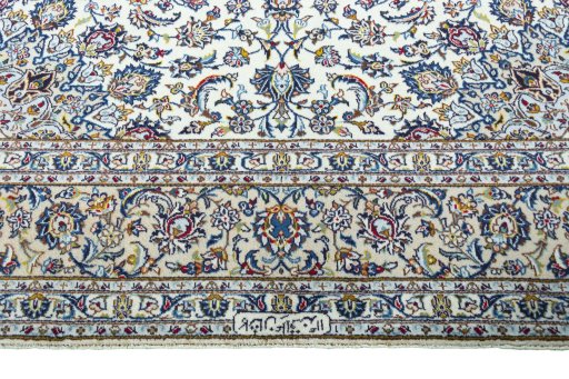 Full view of 2000s Kashan rug from Iran / Persia, 365 × 255 cm in Beige tones
