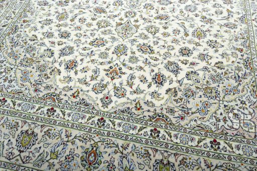 Close-up detail of 2000s Kashan rug from Iran / Persia showing Wool weave