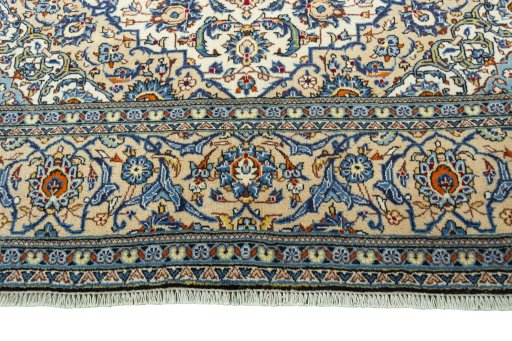 Full view of 2000s Kashan rug from Iran / Persia, 307 × 197 cm in Beige tones