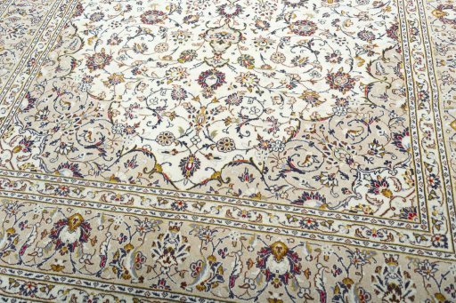 Close-up detail of 2000s Kashan rug from Iran / Persia showing Wool weave
