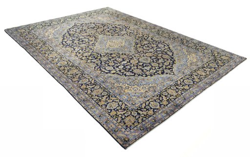 Close-up detail of 2000s Kashan rug from Iran / Persia showing Wool weave