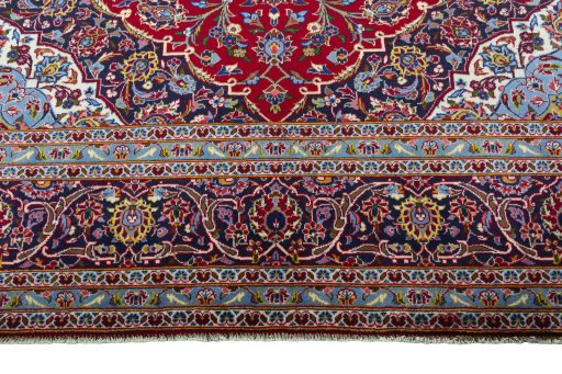 Full view of 2000s Kashan rug from Iran / Persia, 345 × 243 cm in Red tones