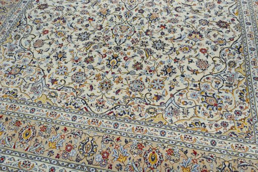 Close-up detail of 2000s Kashan rug from Iran / Persia showing Wool weave