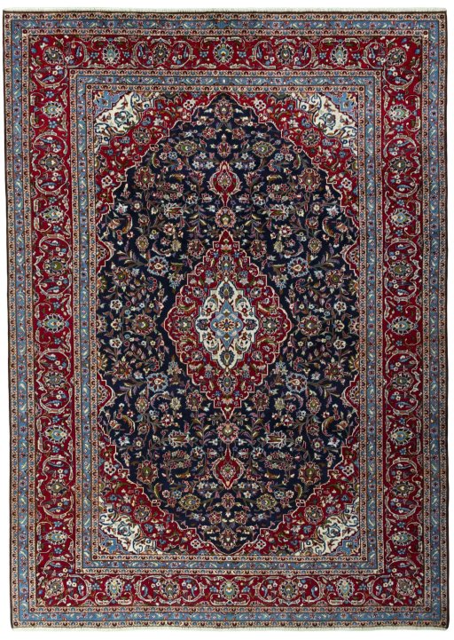Full view of 2000s Kashan rug from Iran / Persia, 410 × 295 cm in Blue tones