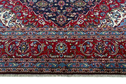 Full view of 2000s Kashan rug from Iran / Persia, 410 × 295 cm in Blue tones