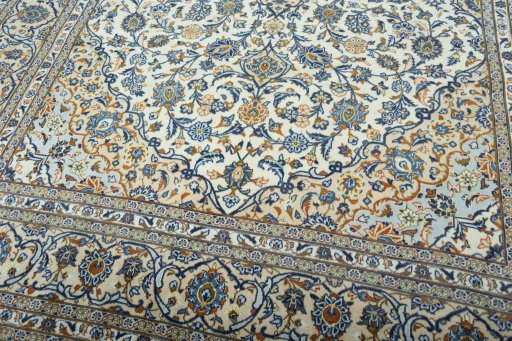 Close-up detail of 2000s Kashan rug from Iran / Persia showing Wool weave