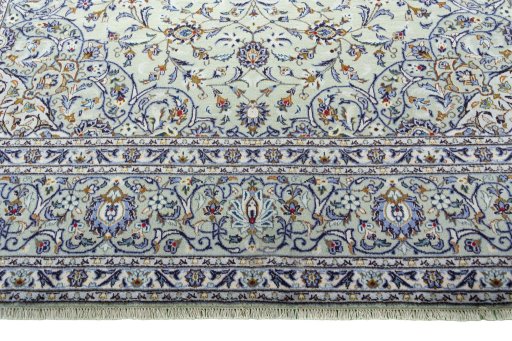 Full view of 2000s Kashan rug from Iran / Persia, 425 × 303 cm in Green tones