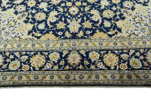 Full view of 2000s Kashan rug from Iran / Persia, 385 × 264 cm in Blue tones