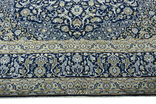Full view of 2000s Kashan rug from Iran / Persia, 406 × 292 cm in Blue tones