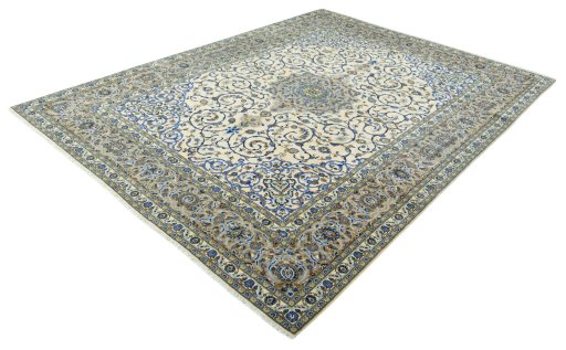 Corner detail of 2000s Kashan rug showing border pattern and Wool pile