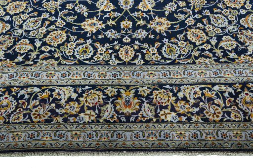 Full view of 2000s Kashan rug from Iran / Persia, 424 × 310 cm in Blue tones