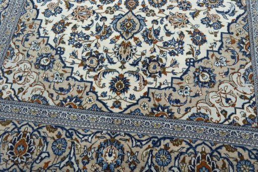 Close-up detail of 2000s Kashan rug from Iran / Persia showing Wool weave