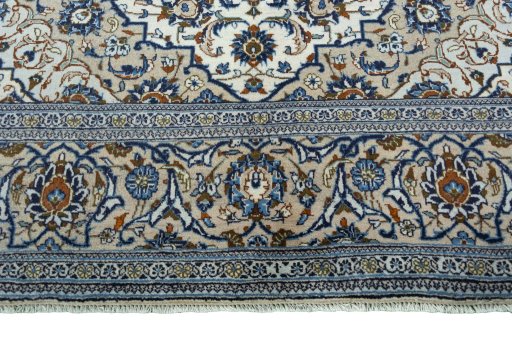 Full view of 2000s Kashan rug from Iran / Persia, 298 × 200 cm in Beige tones