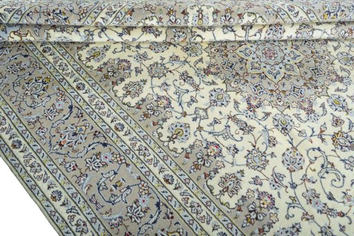 Close-up detail of 2000s Kashan rug from Iran / Persia showing Wool weave