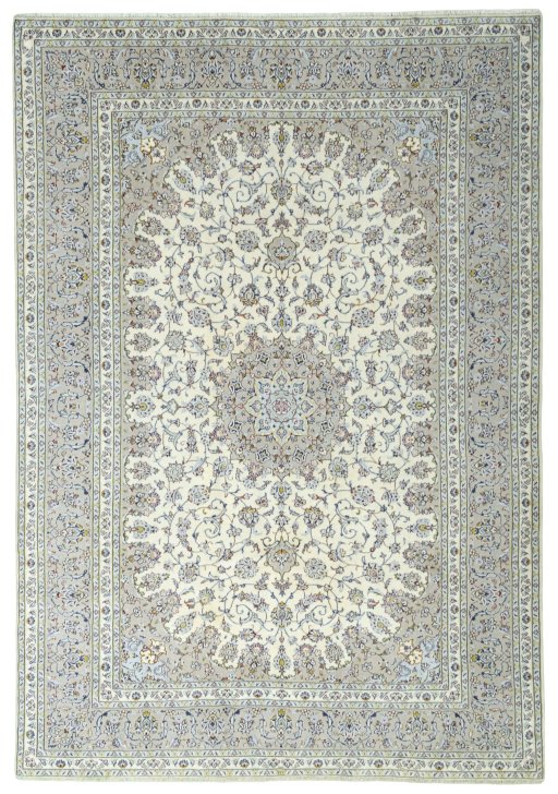 Full view of 2000s Kashan rug from Iran / Persia, 348 × 240 cm in Beige tones