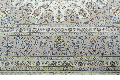 Full view of 2000s Kashan rug from Iran / Persia, 348 × 240 cm in Beige tones